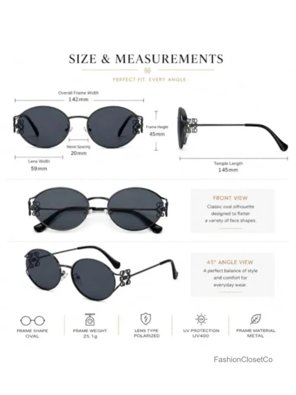Luxury Metal Floral Frame Polarized UV400 Protection Square & Oval Sunglasses